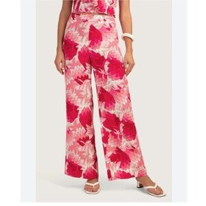 Trina Turk Printed Wide Leg Weekend Palazzo Pant Womens 12 Pink White